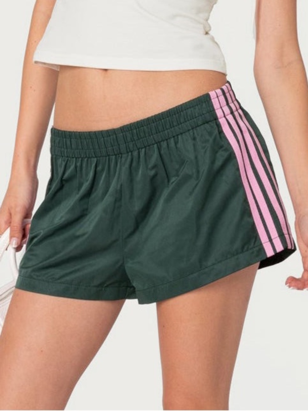 Edikted Nikki Nylon Shorts in Green & Pink